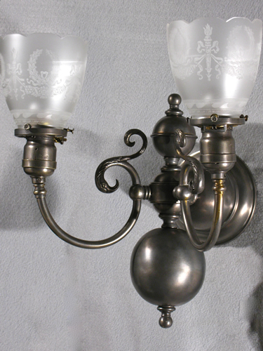 Double Sconces with Deep Acid Etched Cutback Shades